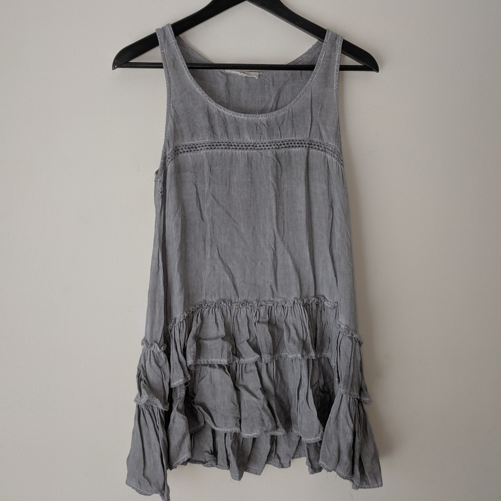 Gray Acid Wash Ruffle Tank